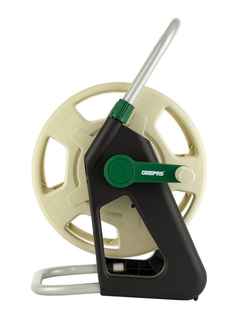 GEEPAS - Portable Hose Cart 1x5, Manual Retract Hose Reel, Slow, Return & Stop Anywhere, Portable Hose Reel Cart Level Track Reduces Hose Twisting - Image 1