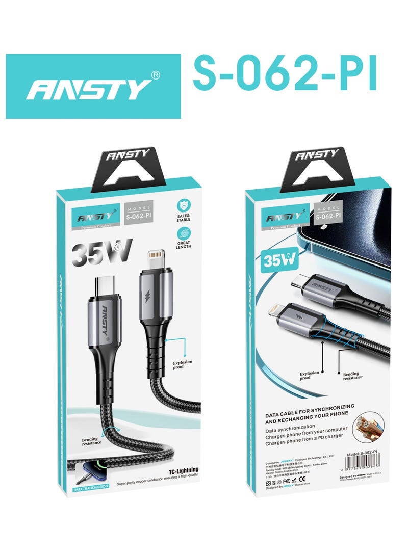 ANSTY S-062-PI Lightning Cable - 35W Fast Charge (PD), High-Speed Data Sync, Reinforced Durable & Tangle-Free Design - Image 3
