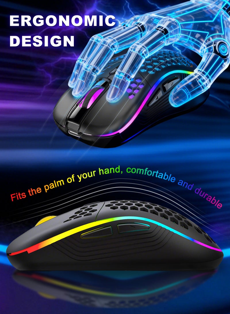 اكسيموس ماوس قيمنق،ماوس قيمنق لاسلكي، ماوس بلوتوث قيمنق،ماوس لا سلكي ماوس لاسلكي قابل لإعادة الشحن مع إضاءة خلفية RGB، 6 أزرار قابلة للتعديل، خفيف الوزن، هيكل قرص العسل لأجهزة الكمبيوتر المحمول والكمبيوتر الشخصي والكمبيوتر (أسود) - Image 5