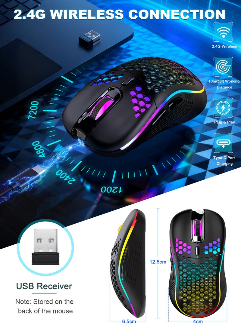 اكسيموس ماوس قيمنق،ماوس قيمنق لاسلكي، ماوس بلوتوث قيمنق،ماوس لا سلكي ماوس لاسلكي قابل لإعادة الشحن مع إضاءة خلفية RGB، 6 أزرار قابلة للتعديل، خفيف الوزن، هيكل قرص العسل لأجهزة الكمبيوتر المحمول والكمبيوتر الشخصي والكمبيوتر (أسود) - Image 3