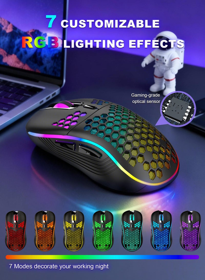 اكسيموس ماوس قيمنق،ماوس قيمنق لاسلكي، ماوس بلوتوث قيمنق،ماوس لا سلكي ماوس لاسلكي قابل لإعادة الشحن مع إضاءة خلفية RGB، 6 أزرار قابلة للتعديل، خفيف الوزن، هيكل قرص العسل لأجهزة الكمبيوتر المحمول والكمبيوتر الشخصي والكمبيوتر (أسود) - Image 4