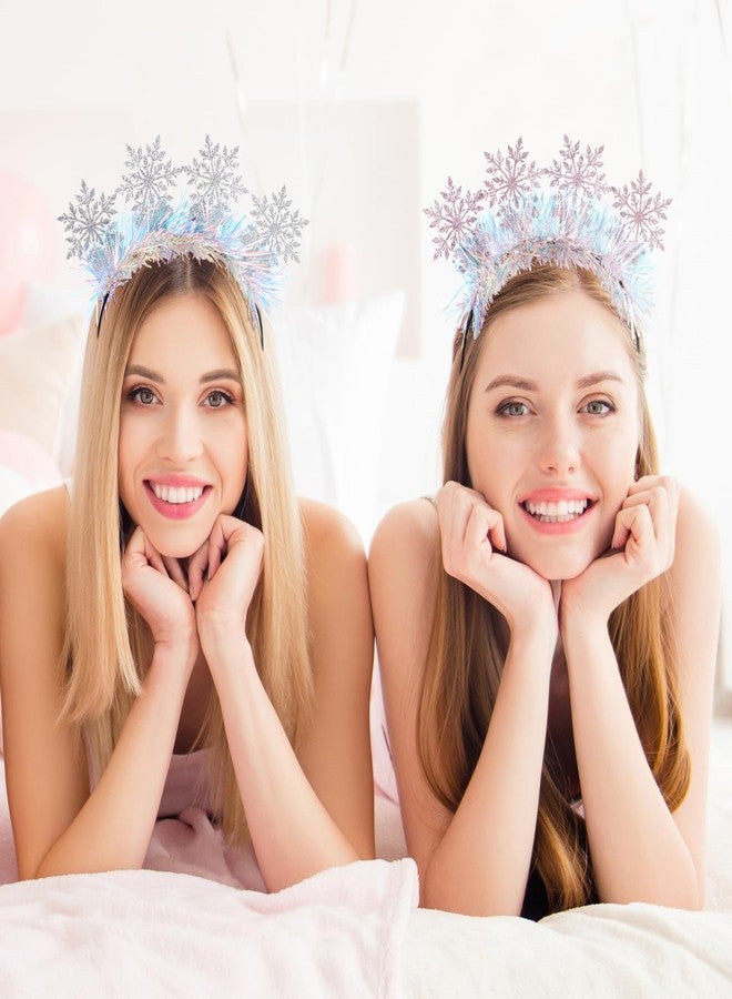 minkissy 2pcs Snowflake Headband Christmas - Bling Party Headbands - Shiny Snowflake Headband for Women - Festival Headbands for Christmas Cosplay party (Pink+White) - Image 2