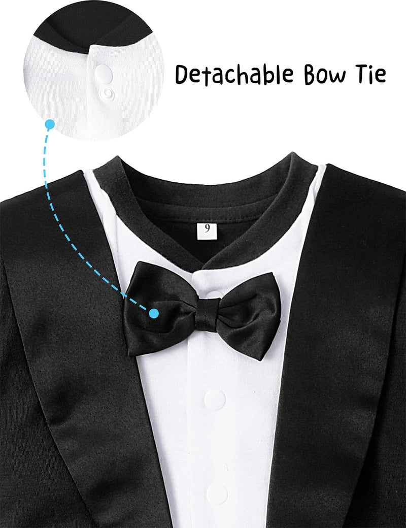 A&J DESIGN Baby Boy Tuxedo Gentleman Footie One-piece Romper with Bow Tie Black and White Newborn - Image 5