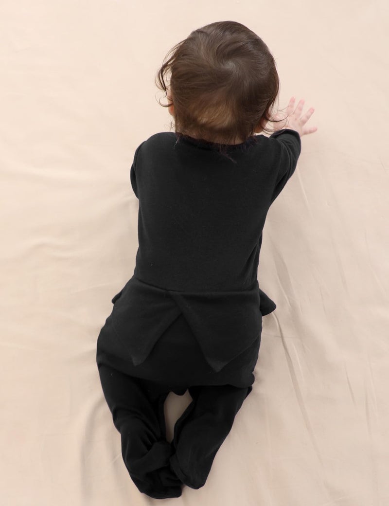 A&J DESIGN Baby Boy Tuxedo Gentleman Footie One-piece Romper with Bow Tie Black and White Newborn - Image 3