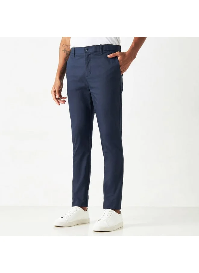 Iconic Iconic Solid Mid-Rise Trousers with Button Closure and Pockets