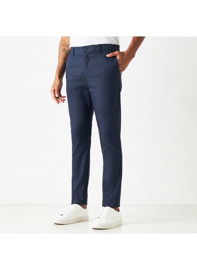 Iconic Iconic Solid Mid-Rise Trousers with Button Closure and Pockets  - Image 1