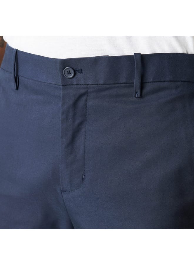 Iconic Iconic Solid Mid-Rise Trousers with Button Closure and Pockets  - Image 4