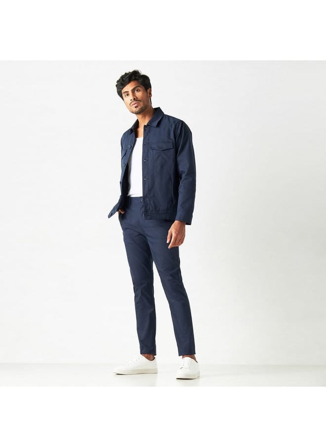Iconic Iconic Solid Mid-Rise Trousers with Button Closure and Pockets  - Image 2