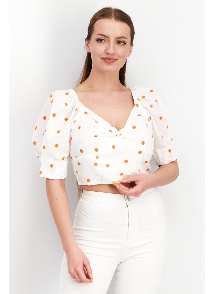 Women Square Neck Polka Dots Puffed Sleeve  Crop Top, White - pzsku/Z5FF016C9FC1D11E2DD76Z/45/_/1737728177/87c881df-fc80-4fee-aca7-a1255e405258