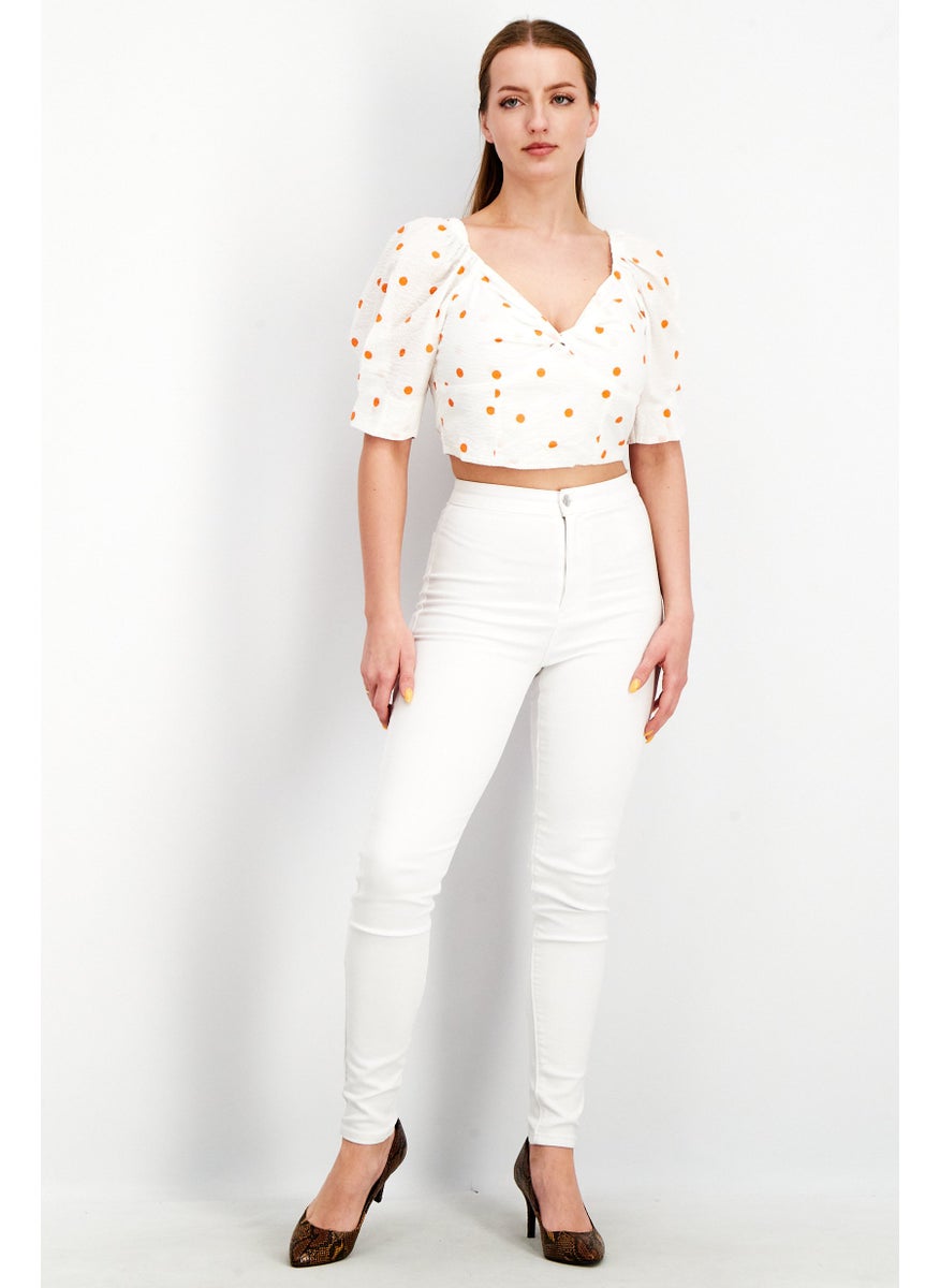 Women Square Neck Polka Dots Puffed Sleeve  Crop Top, White - pzsku/Z5FF016C9FC1D11E2DD76Z/45/_/1737728188/fe386b8b-5ad4-4d74-bac6-7b750b0c965a