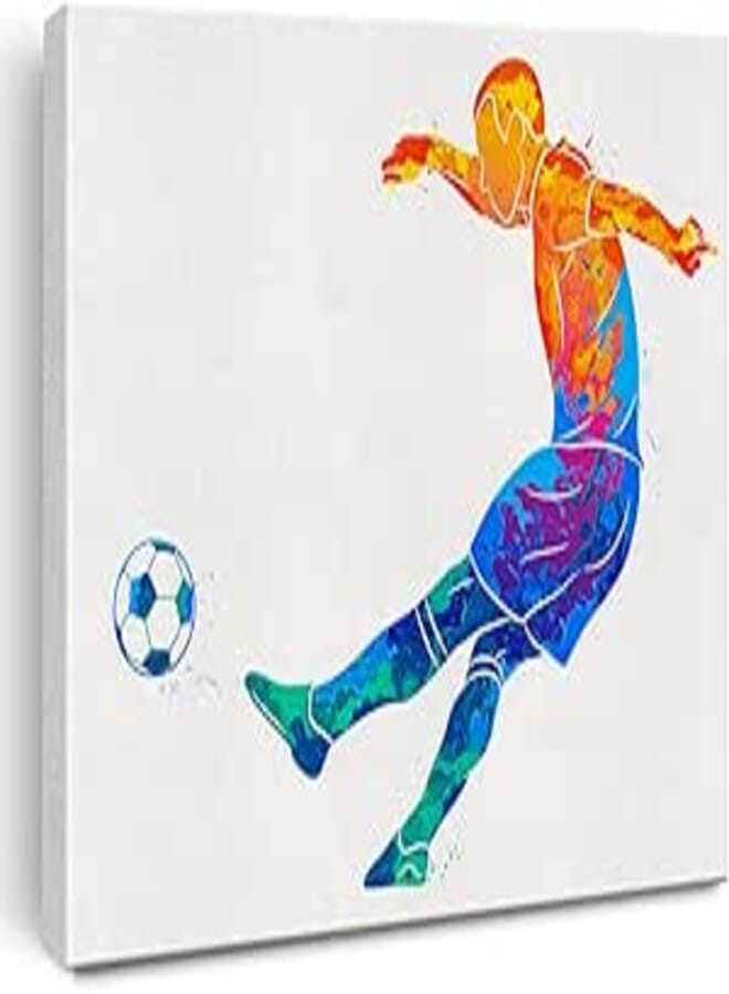 Nvhai Soccer Player Man Watercolor Wall Soccer Boy Canvas Painting Prints for Home Wall Decor Framed Football Sports Artwork Nursery Gifts(12x15")