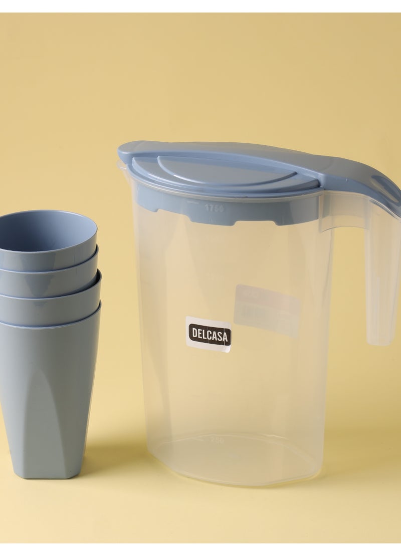 DELCASA 5pcs Drink Set 1750ml Water Jug with 4pcs Glass DC2552  - Image 4