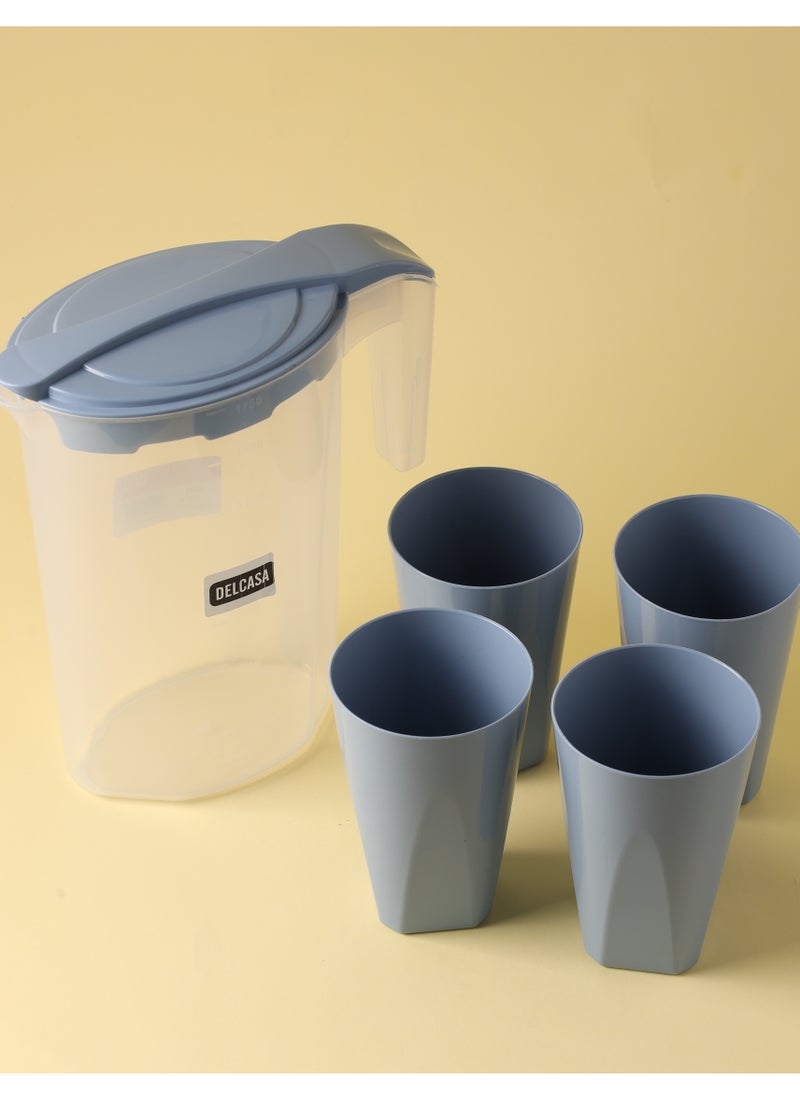 DELCASA 5pcs Drink Set 1750ml Water Jug with 4pcs Glass DC2552  - Image 2