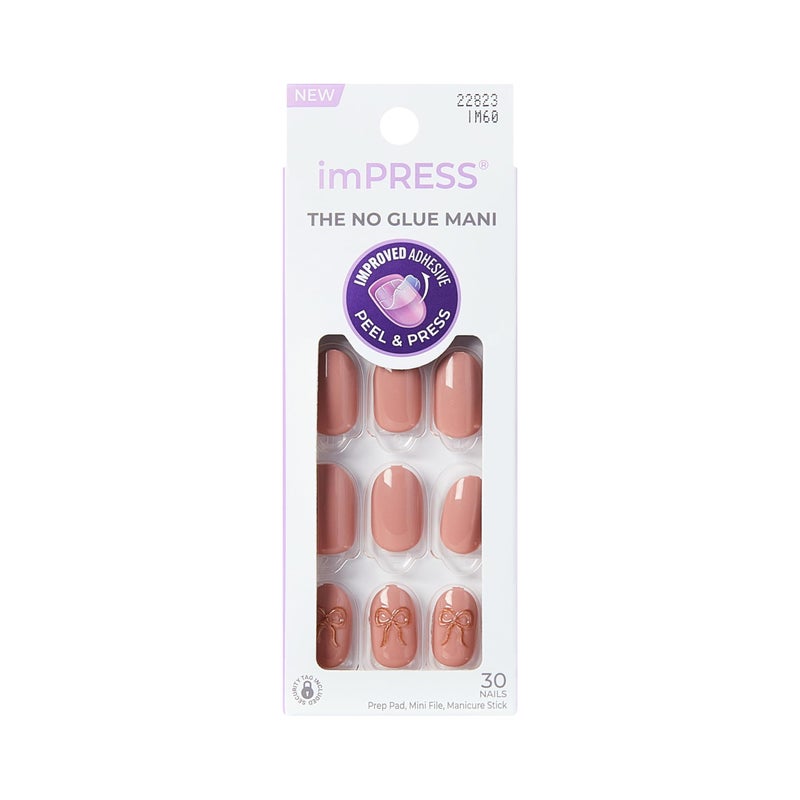 Impress KISS imPRESS No Glue Mani Press On Nails, Design, 'Close to you', Pink, Short Size, Oval Shape, Includes 30 Nails, Prep Pad, Instructions Sheet, 1 Manicure Stick, 1 Mini File - Image 1