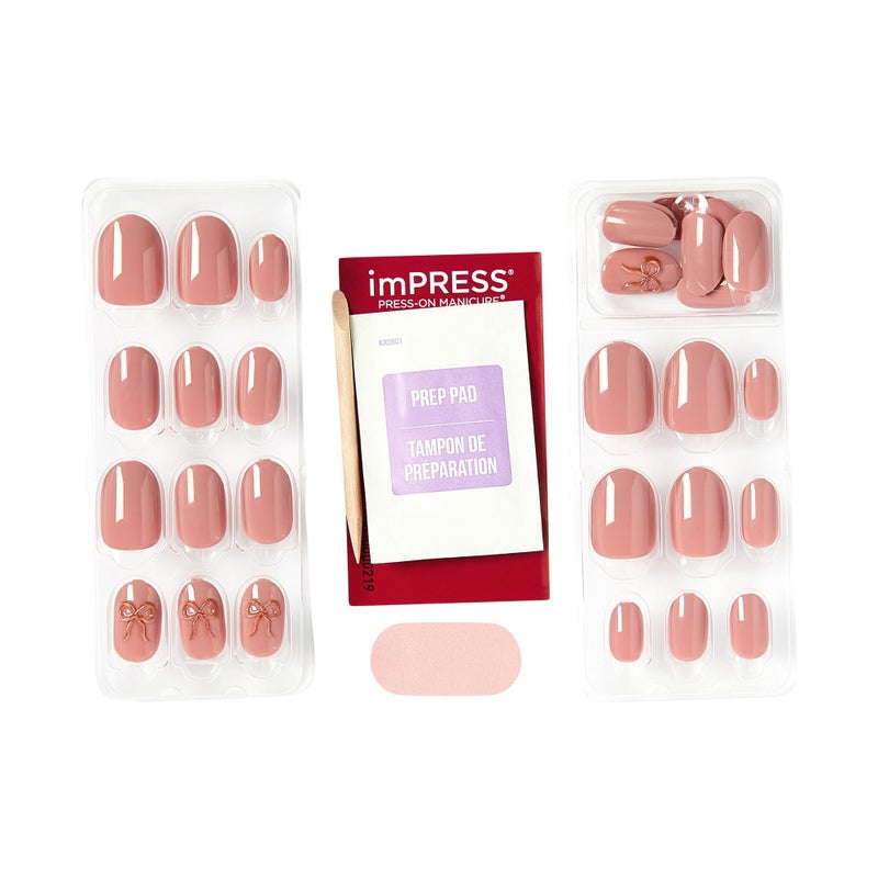 Impress KISS imPRESS No Glue Mani Press On Nails, Design, 'Close to you', Pink, Short Size, Oval Shape, Includes 30 Nails, Prep Pad, Instructions Sheet, 1 Manicure Stick, 1 Mini File - Image 4