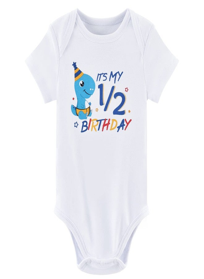 WAWSAM Baby Boy Girl Dinosaur Onesies Bodysuit 1/2 Half Birthday One-Piece Romper Dinosaur Infant Jumpsuit Outfit Cotton White Printed Half Year Short-Sleeve Bodysuit - Image 1