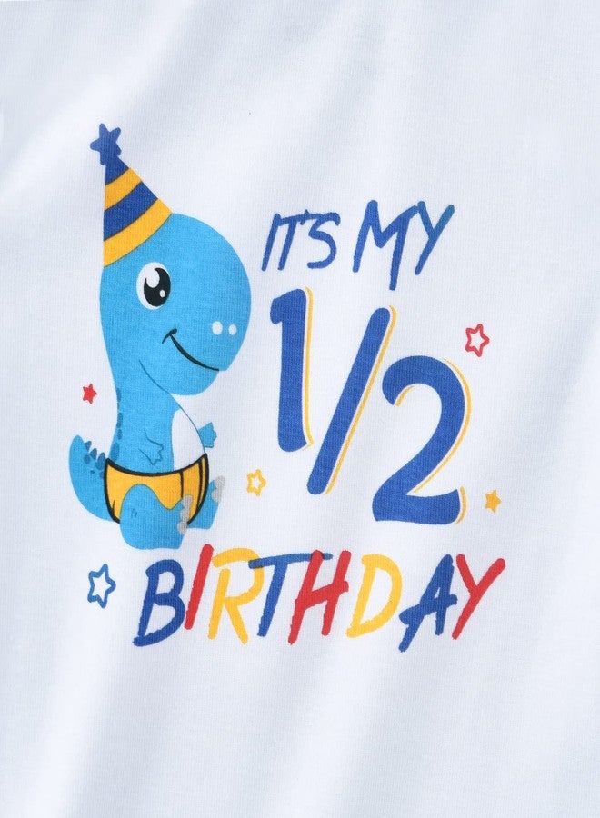 WAWSAM Baby Boy Girl Dinosaur Onesies Bodysuit 1/2 Half Birthday One-Piece Romper Dinosaur Infant Jumpsuit Outfit Cotton White Printed Half Year Short-Sleeve Bodysuit - Image 2