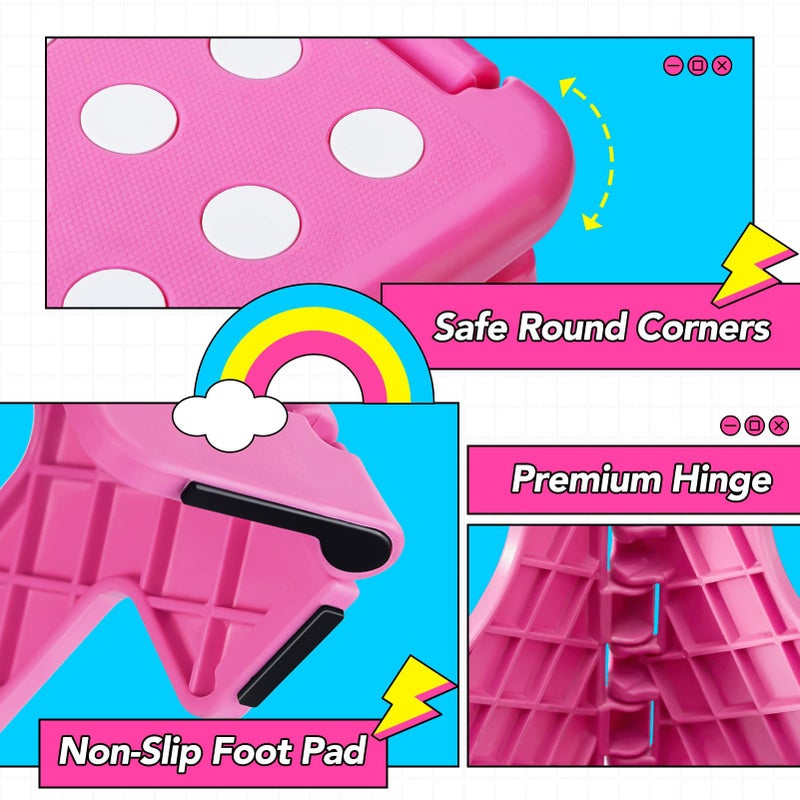 Delxo Folding Step Stool 9 inch Non-Slip Foldable Stools Up to 300 LBS Kids Step Stool with Handle Lightweight for Kitchen, Bathroom, Bedroom, Garden, Rose Pink, 1PC - Image 3
