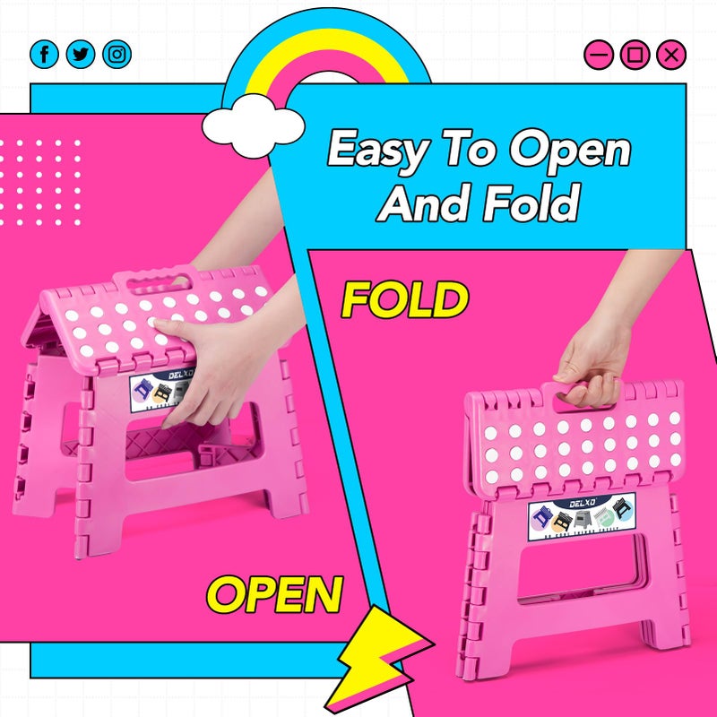 Delxo Folding Step Stool 9 inch Non-Slip Foldable Stools Up to 300 LBS Kids Step Stool with Handle Lightweight for Kitchen, Bathroom, Bedroom, Garden, Rose Pink, 1PC - Image 4