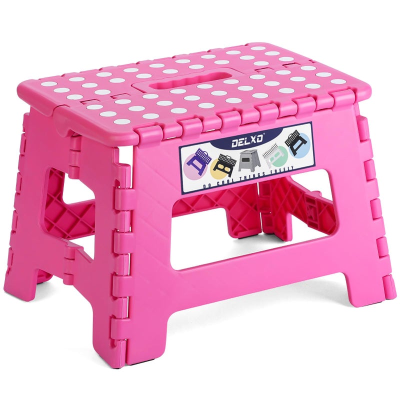 Delxo Folding Step Stool 9 inch Non-Slip Foldable Stools Up to 300 LBS Kids Step Stool with Handle Lightweight for Kitchen, Bathroom, Bedroom, Garden, Rose Pink, 1PC - Image 1