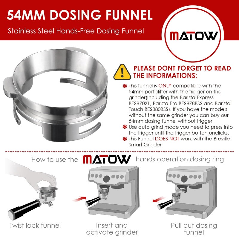 MATOW Hands-Free Dosing Funnel, MATOW 54mm Dosing Funnel with Grinder Trigger Compatible with Breville 54mm Portafilters - Image 2