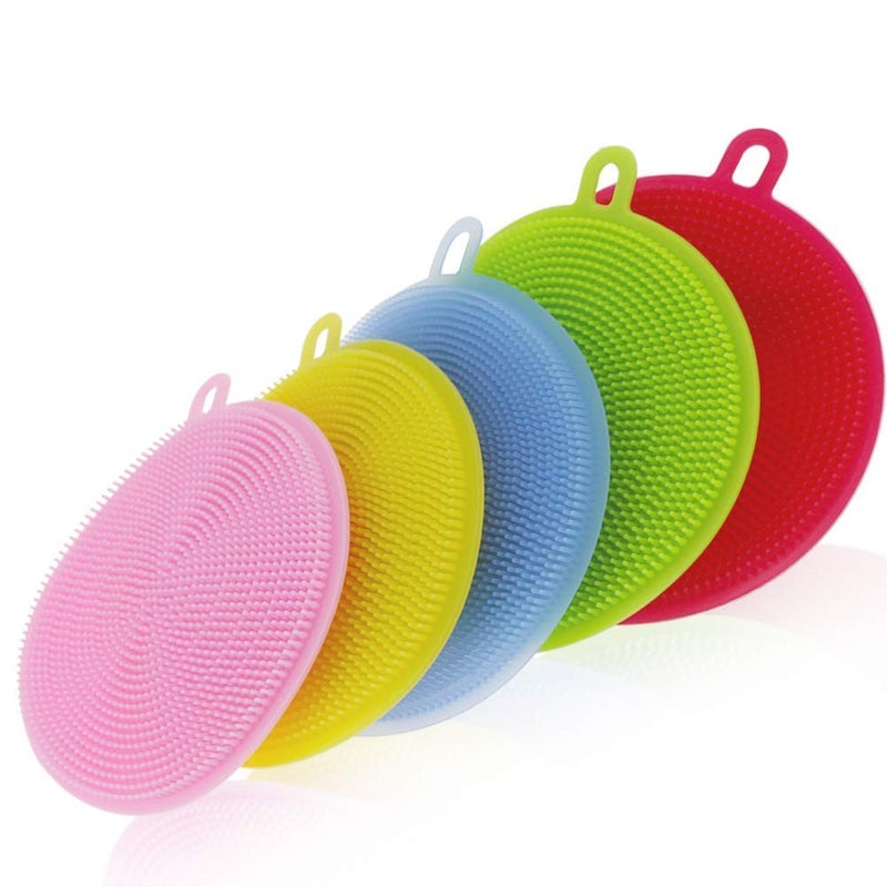 RRJ Cleaning Supplies Sponges Silicone Scrubber for Kitchen Non Stick Dishwashing Baby Care Sponge Brush Household Health Tool Multicolor 5pcs - Image 1