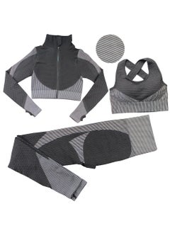 Striped Seamless Yoga Suit Long Pants Bra Set black and white