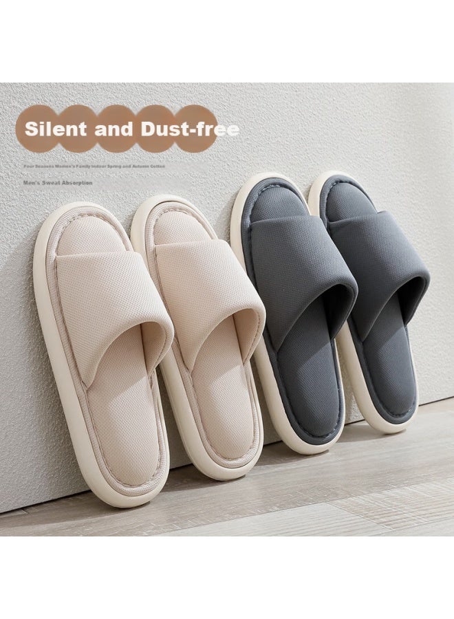 GUOLUOFEI Golofei -style Linen Open-toe Slippers For Men And Women Indoor Home Wooden Floor Soft Bottom Four Seasons Cool Slippers Khaki 44-45  - Image 1