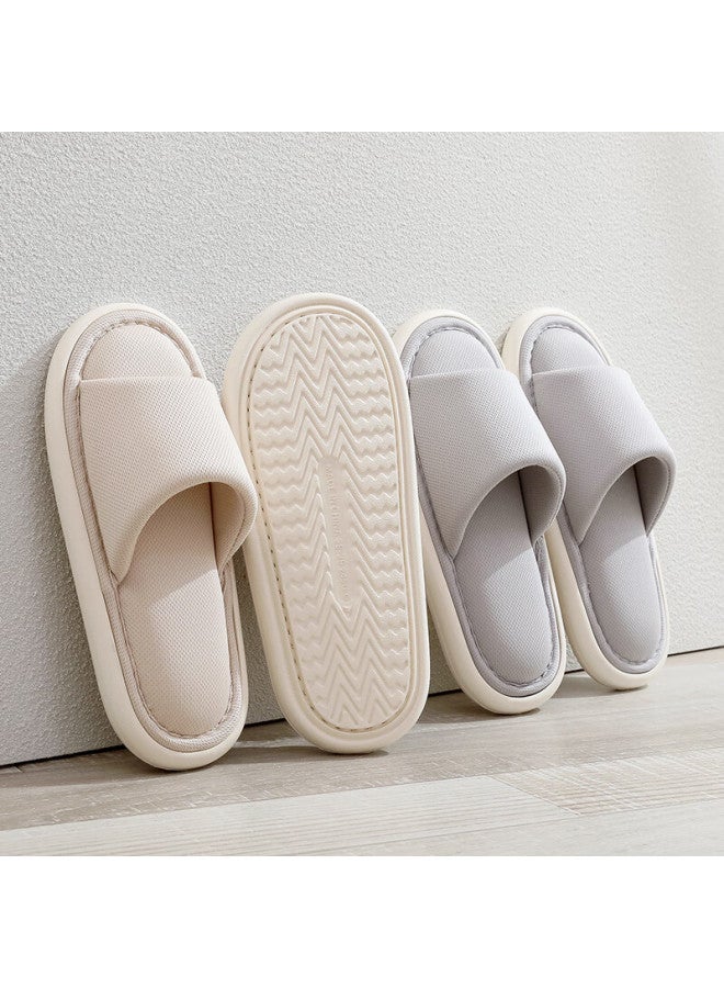 GUOLUOFEI Golofei -style Linen Open-toe Slippers For Men And Women Indoor Home Wooden Floor Soft Bottom Four Seasons Cool Slippers Khaki 44-45  - Image 4