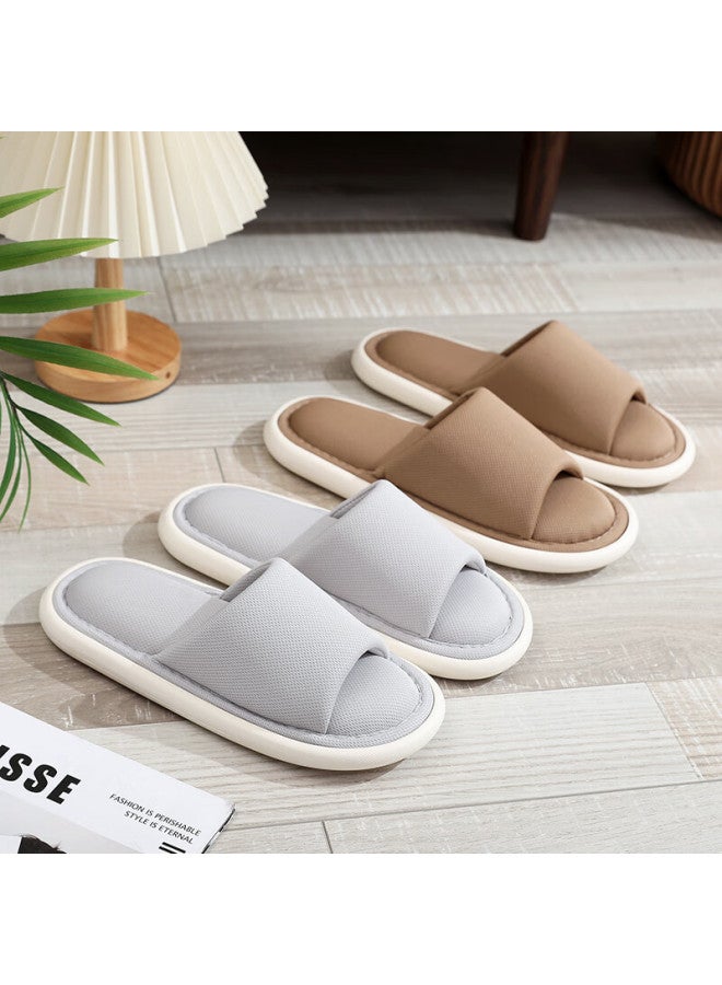 GUOLUOFEI Golofei -style Linen Open-toe Slippers For Men And Women Indoor Home Wooden Floor Soft Bottom Four Seasons Cool Slippers Khaki 44-45  - Image 2