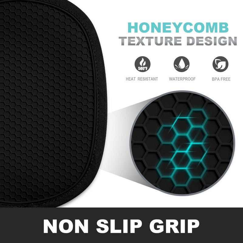 rorecay 2-Pack Silicone Pot Holders for Kitchen Heat Resistant up to 500Â°F, Non-Slip Large Hot Pads with Pocket, Quilted Liner Trivets for Countertops Hot Pots and Pans (Black) - Image 3