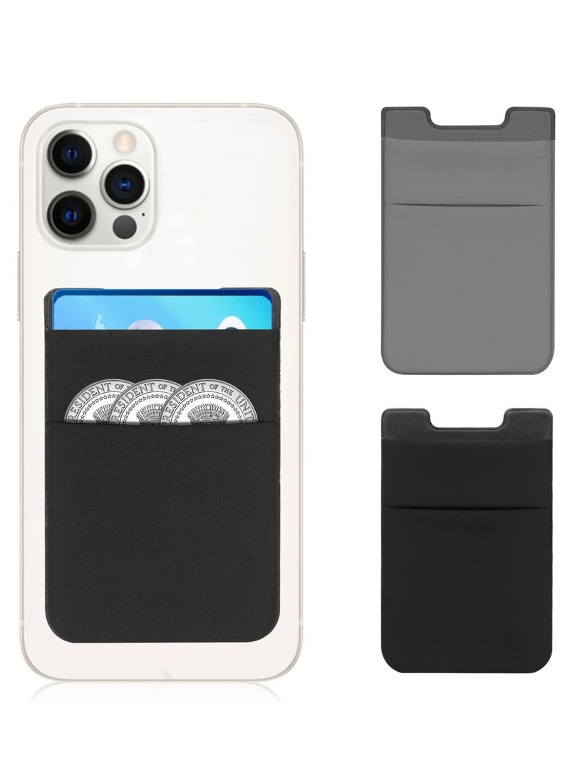 SYOSI Phone Card Holder, Card Holder Attaches to Phone, Elastic Adhesive ID Credit Card Wallet for Back of Phone, Compatible with iPhone / Samsung / Android Smartphone (2 Pack, Black & Grey)  - Image 1