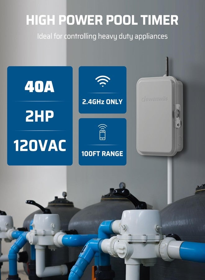 DEWENWILS Pool Pump Timer, Outdoor Smart WiFi Box, Heavy Duty 40A 120VAC 2HP Wireless Controller Timer for Pool, Water Heater, Compatible with Smart Phone, Alexa, Google Assistant, ETL Listed - Image 2