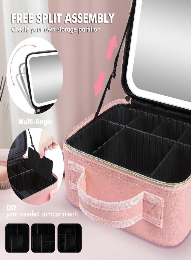 RRtide حقيبة مكياج للسفر مع مرآة قابلة للإزالة وإضاءة، حقيبة مكياج مضاءة LED، منظم مستحضرات تجميل مع جلد PU، إضاءة بثلاثة ألوان، فواصل قابلة للتعديل ولوحة تخزين فرش، هدية للنساء - Image 5