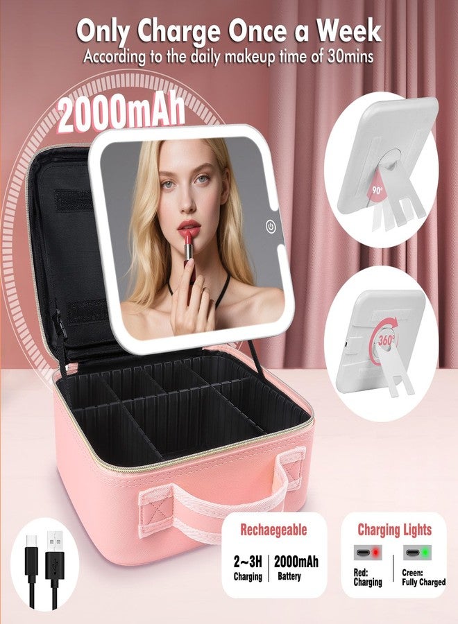 RRtide حقيبة مكياج للسفر مع مرآة قابلة للإزالة وإضاءة، حقيبة مكياج مضاءة LED، منظم مستحضرات تجميل مع جلد PU، إضاءة بثلاثة ألوان، فواصل قابلة للتعديل ولوحة تخزين فرش، هدية للنساء - Image 4