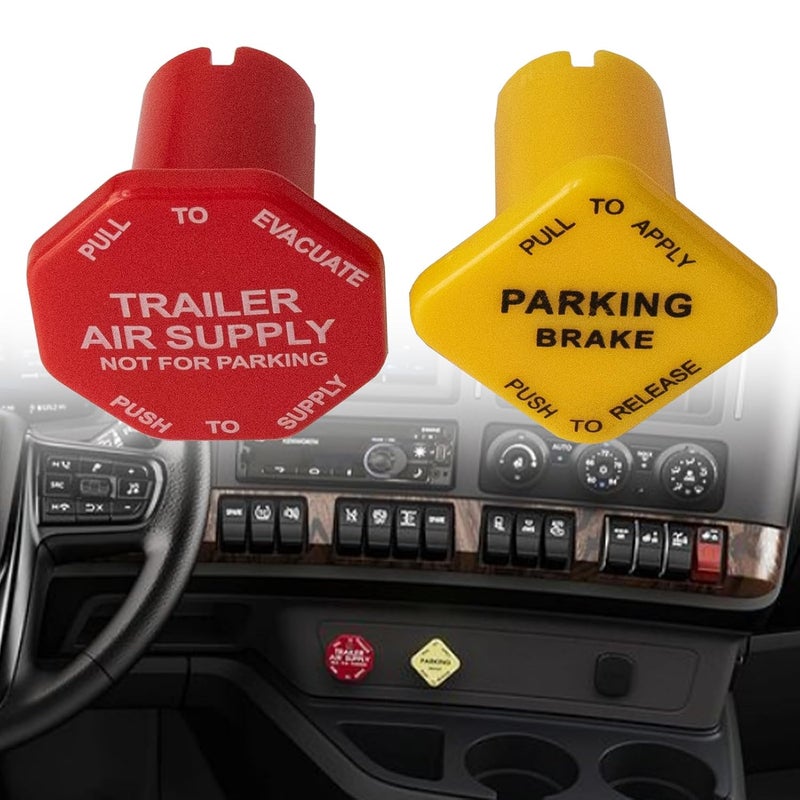 AUPARTIK Parking Brake & Trailer Air Supply Mv-3 Knob Yellow & Red Fit for Peterbilt Kenworth Volvo Western Star Truck Air Brake Knobs for Semi Trucks 298818 298817 - Image 3