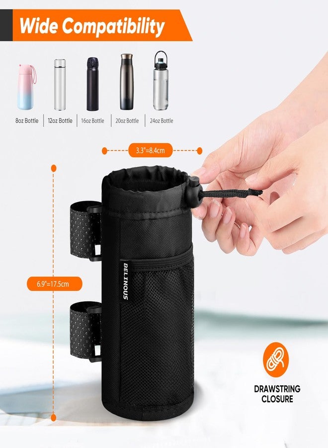 Belinous Bike Cup Holder for 8-24oz Bottles, Scooter Water Bottle Holder for Walker Wheelchair UTV Golf Cart and Boat, e-Bike Drink Holder with Net Pockets and Hook and Loop Straps - Image 3