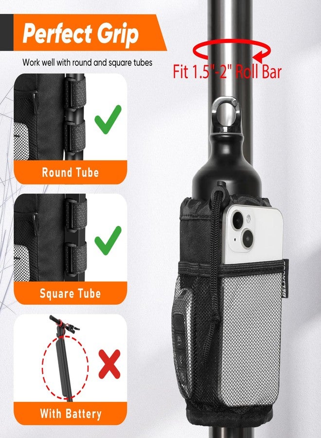 Belinous Bike Cup Holder for 8-24oz Bottles, Scooter Water Bottle Holder for Walker Wheelchair UTV Golf Cart and Boat, e-Bike Drink Holder with Net Pockets and Hook and Loop Straps - Image 4
