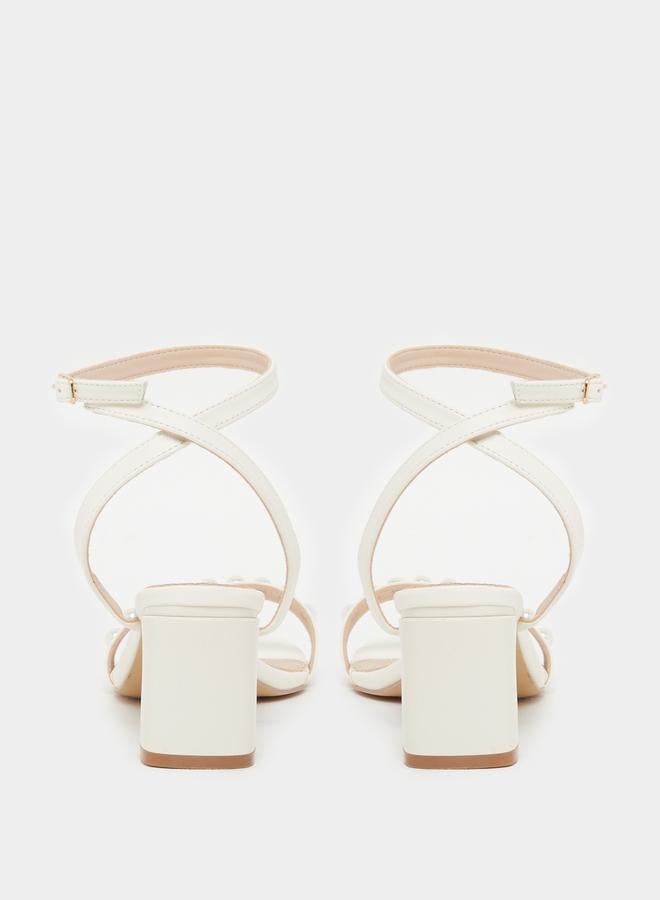 Styli Faux Pearl Ankle Strap Block Heel Sandals  - Image 4