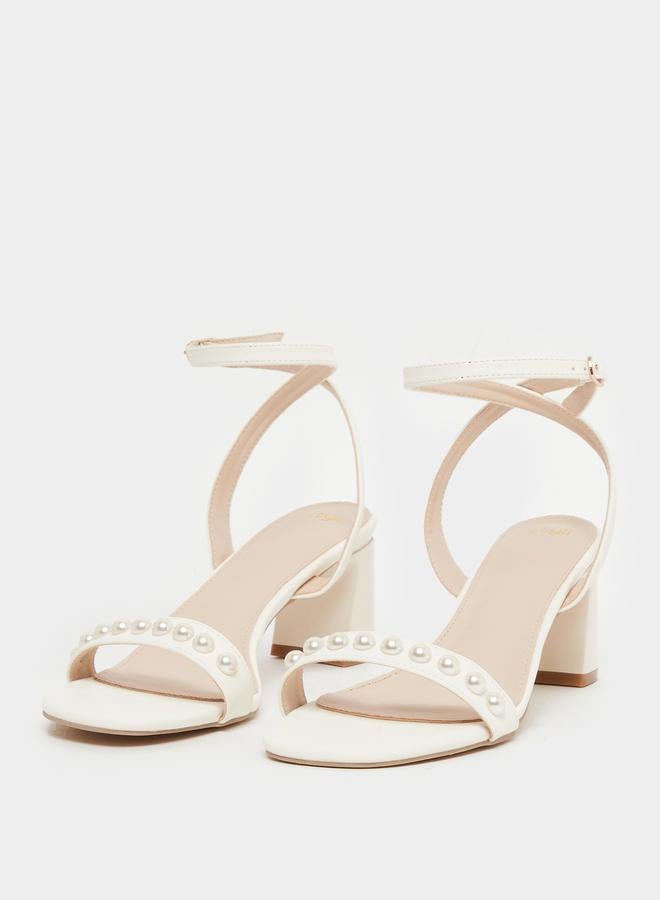 Styli Faux Pearl Ankle Strap Block Heel Sandals  - Image 2