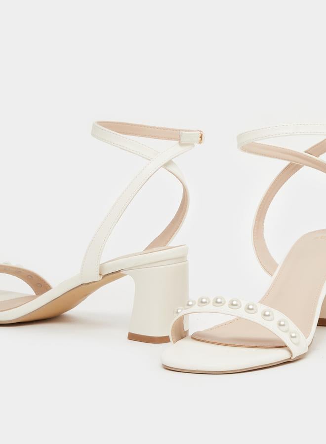 Styli Faux Pearl Ankle Strap Block Heel Sandals  - Image 3