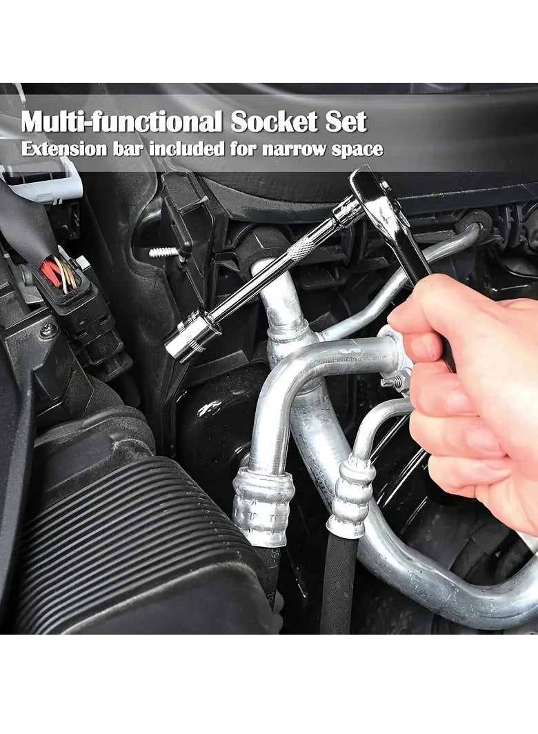 AROAQ Drive Socket Set, Portable Ratchet Wrench Set With Sockets, Strong And Durable Mechanic Tool Kits, Universal Hardware Tool Kit With High End Tool Box For Auto House Repair, (46pcs) - Image 2