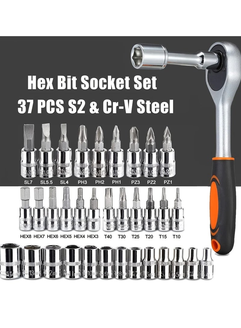 AROAQ Drive Socket Set, Portable Ratchet Wrench Set With Sockets, Strong And Durable Mechanic Tool Kits, Universal Hardware Tool Kit With High End Tool Box For Auto House Repair, (46pcs) - Image 4