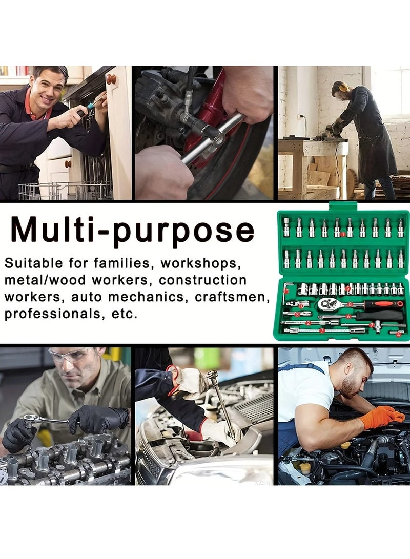 AROAQ Drive Socket Set, Portable Ratchet Wrench Set With Sockets, Strong And Durable Mechanic Tool Kits, Universal Hardware Tool Kit With High End Tool Box For Auto House Repair, (46pcs) - Image 3