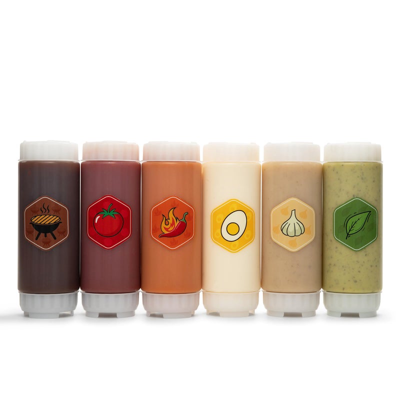 Brenium 6-Pack No-Drip FIFO Squeeze Bottles â€“ 18oz BPA-Free Refillable Condiment Dispensers with White Twist Caps for Ketchup, Mayo, BBQ, Pesto, Garlic & Hot Sauce â€“ Mess-Free, Dishwasher Safe - Image 1