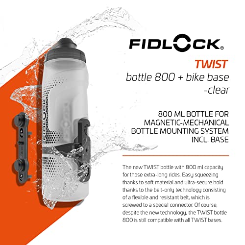 FIDLOCK Twist Bottle 800ml/27oz + Base Systems | New Leak-Proof, Self-Sealing Bottle Cap | Bike Water Bottle Holder with No Screws & Attached Bottle | Cage Free Magnetic Rack | Clear - Image 2