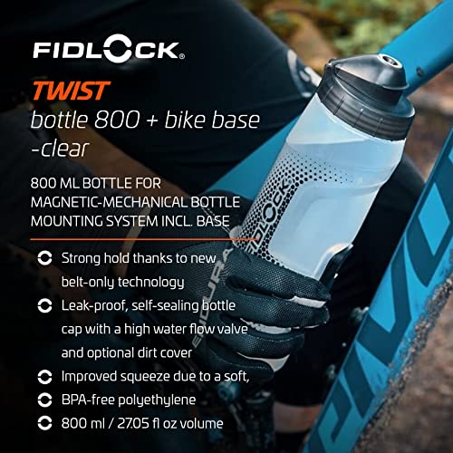 FIDLOCK Twist Bottle 800ml/27oz + Base Systems | New Leak-Proof, Self-Sealing Bottle Cap | Bike Water Bottle Holder with No Screws & Attached Bottle | Cage Free Magnetic Rack | Clear - Image 3