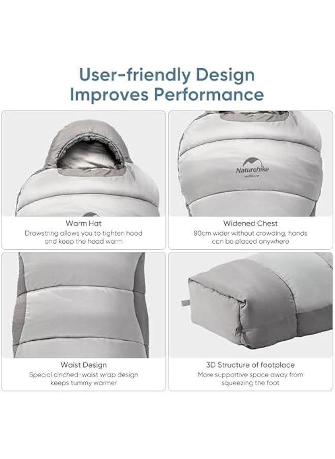 Sleeping Bag for Big & Tall Adults, Cold-Weather Mummy-Style, Waterproof, 0-34℉/8-43℉, Camping Essentials, No-Snag Zipper, Adjustable Hood for Warmth and Ventilation