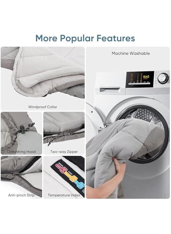 Sleeping Bag for Big & Tall Adults, Cold-Weather Mummy-Style, Waterproof, 0-34℉/8-43℉, Camping Essentials, No-Snag Zipper, Adjustable Hood for Warmth and Ventilation