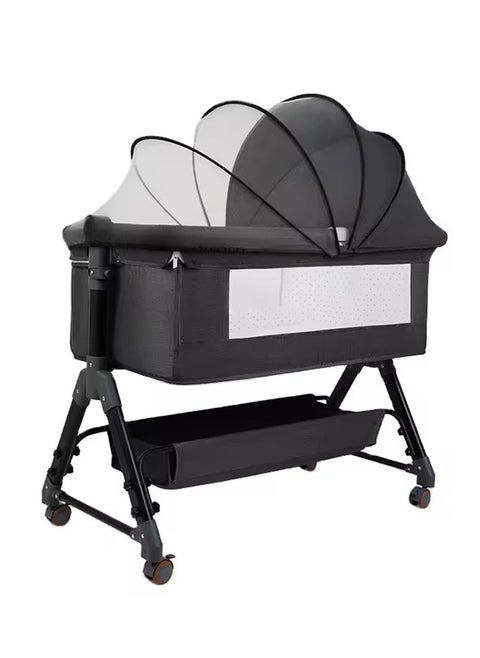 Baby Bassinet Bedside Sleeper For Baby Easy Folding Portable Swing Crib 3-in-1 Built In Storage Basket For Newborn